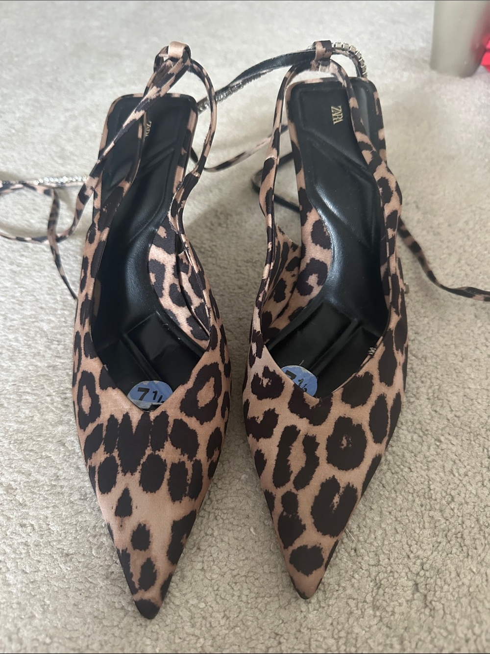 Zara Leopard Print Pointed Slingback Heels in Brown and Black